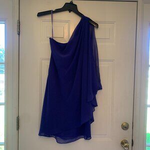 Lauren Royal Blue Size 8 one shoulder dress with chiffon drapeing sleeve